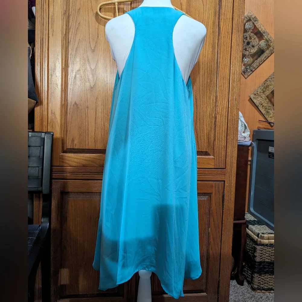 Three Eighty Two M Piper aqua racerback‎ chiffon mini asymetrical summer dress - Picture 2 of 5